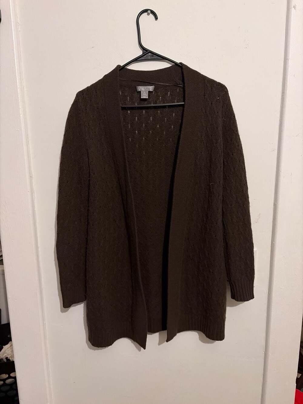 Charter Club 100% Cashmere Open Front Pointelle Cardigan Sweater Brown Size S